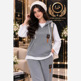 سه تیکه پاییزه زنانه جنس گلکسی اعلا رنگ طوسی سایز فری