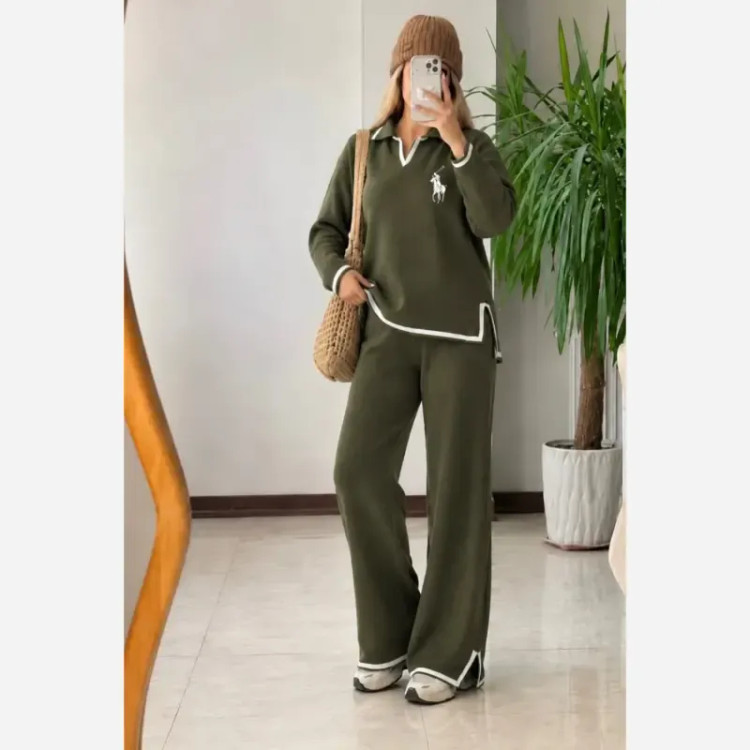 ست بافت بلوز شلوار یقه دار پلو درجه یک فری سایز
